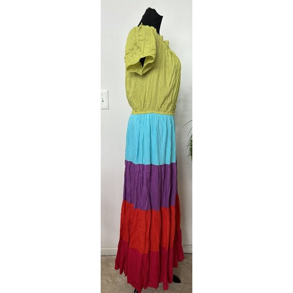 NWT New York & Company Womens Fit Flare Dress Multicolor Color Block Maxi XL - Picture 2 of 5